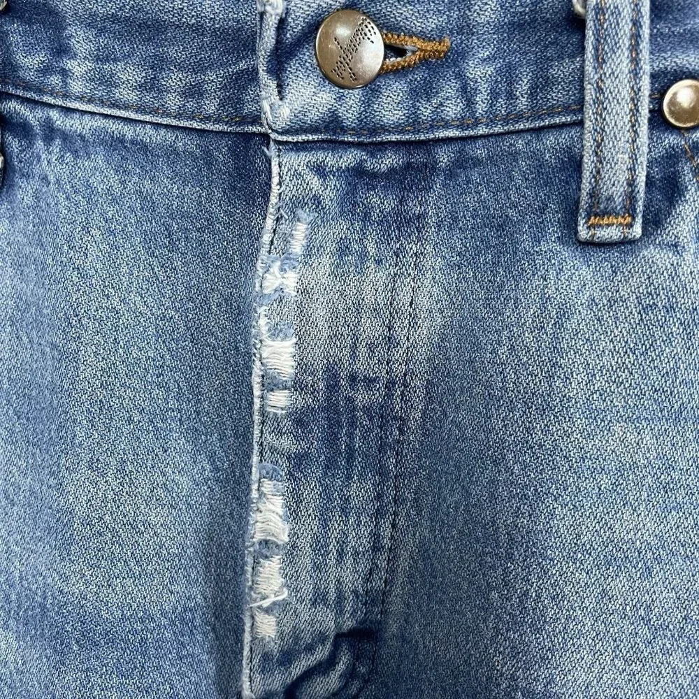 VTG Wrangler Blue Denim Ripped Distressed Straight Leg Jeans USA Size 32 (30x29)
